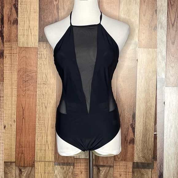 Ted Baker Designer Black One Piece Swimsuit Mesh Halter NWT size 8 - Picture 6 of 9